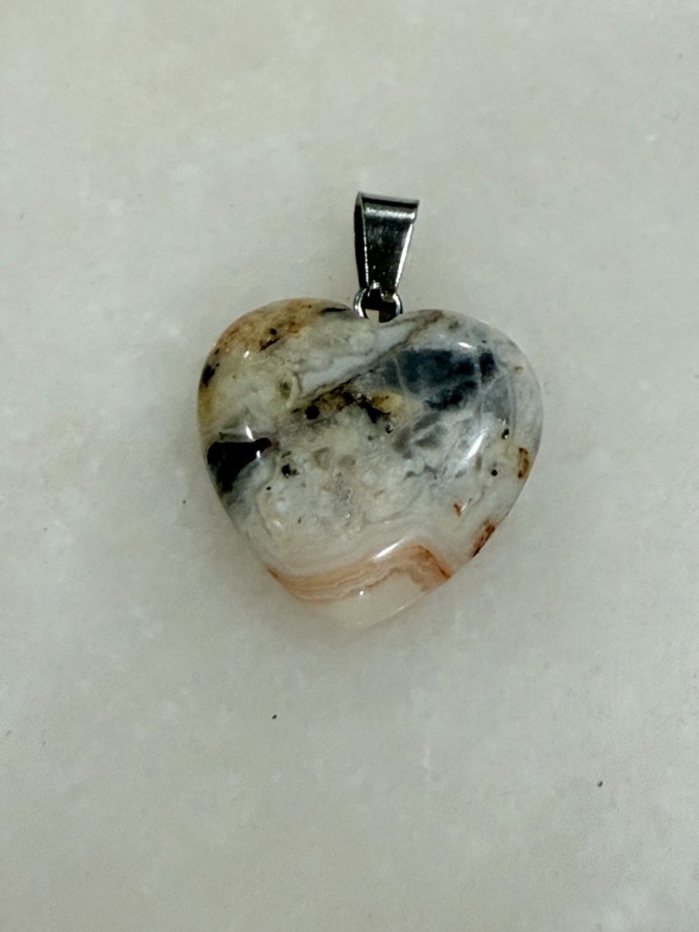 Hand Crafted Multitone Heart Pendant- White, Cream, Gray, Brown
